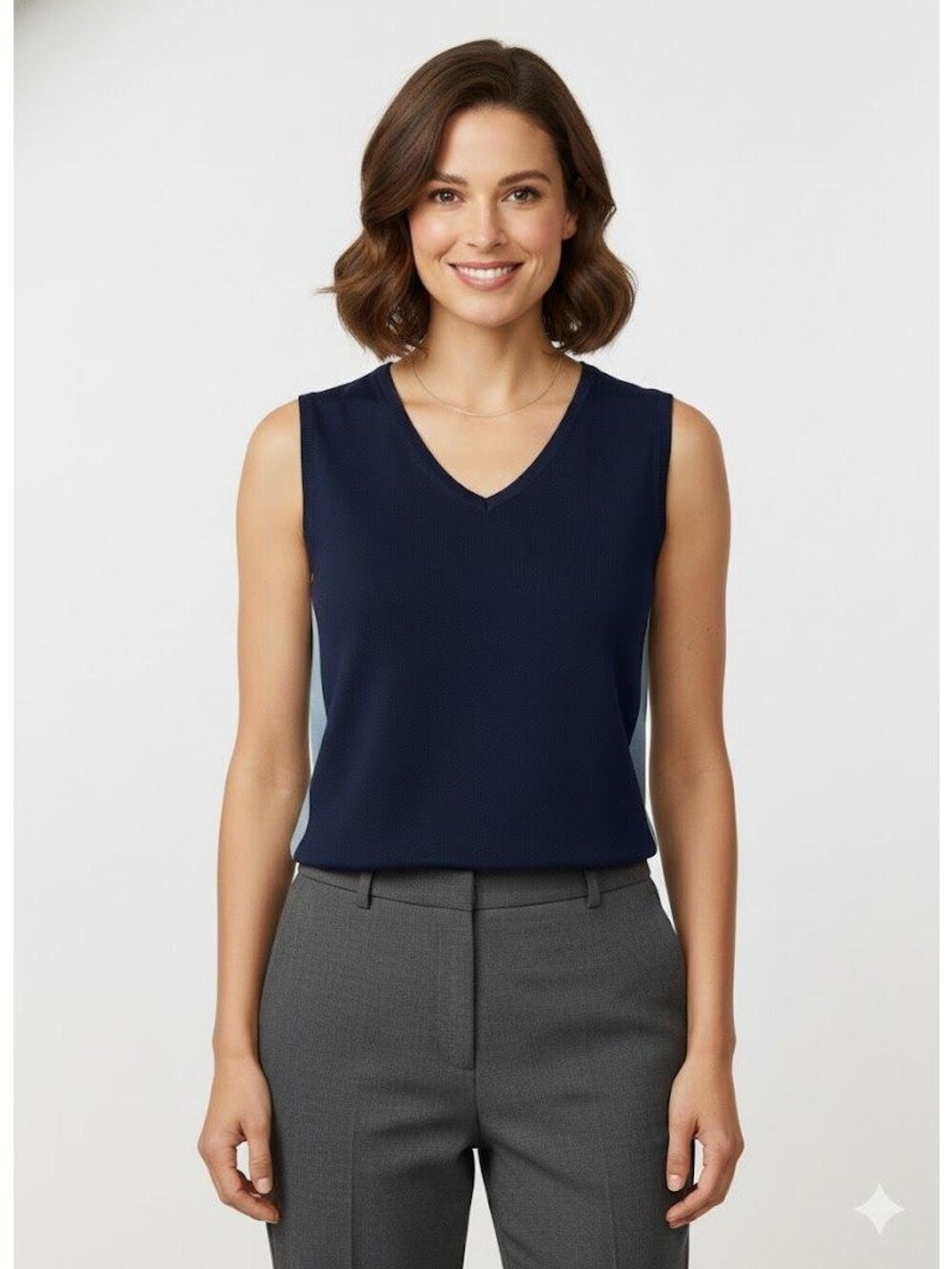 Akris Punto Navy Blue Stripe Womens Sleeveless Top Knit Size 12 100% Wool